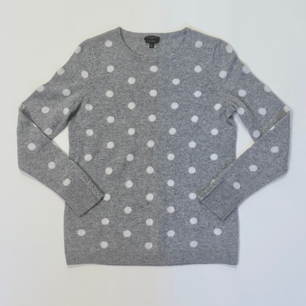 Talbots Cashmere‎ Sweater Grey / White Polka Dot Small Petite Preppy Classic